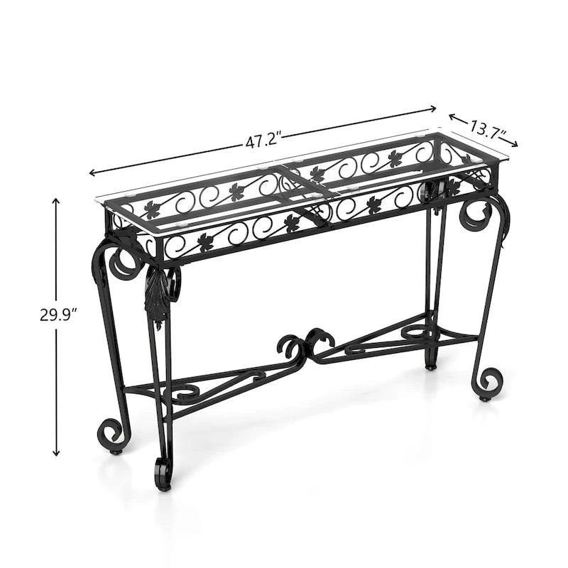 Tavolo in vetro e metallo in stile moderno, tavolo consolle per ingresso, robusto tavolo da corridoio con contenitore, tavolo da divano facile da montare