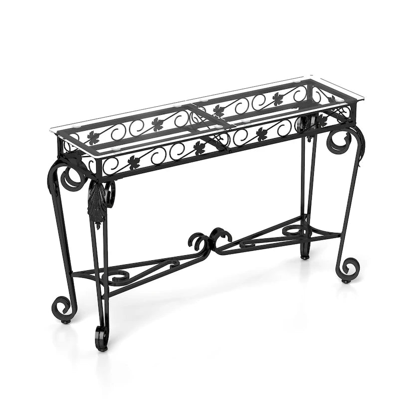 Tavolo in vetro e metallo in stile moderno, tavolo consolle per ingresso, robusto tavolo da corridoio con contenitore, tavolo da divano facile da montare