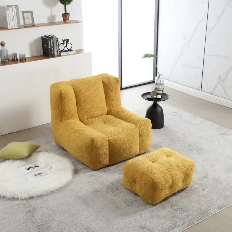 Poltrona moderna da salotto per adulti con memory foam ad alta densità e 1 pouf, per casa, camera da letto e sala lettura