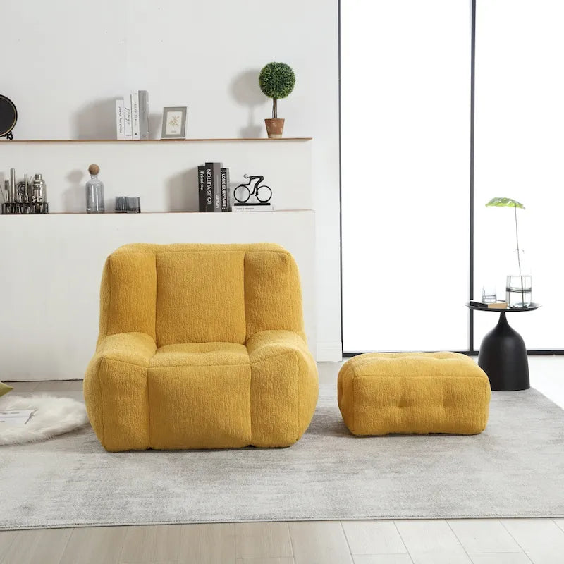 Poltrona moderna da salotto per adulti con memory foam ad alta densità e 1 pouf, per casa, camera da letto e sala lettura