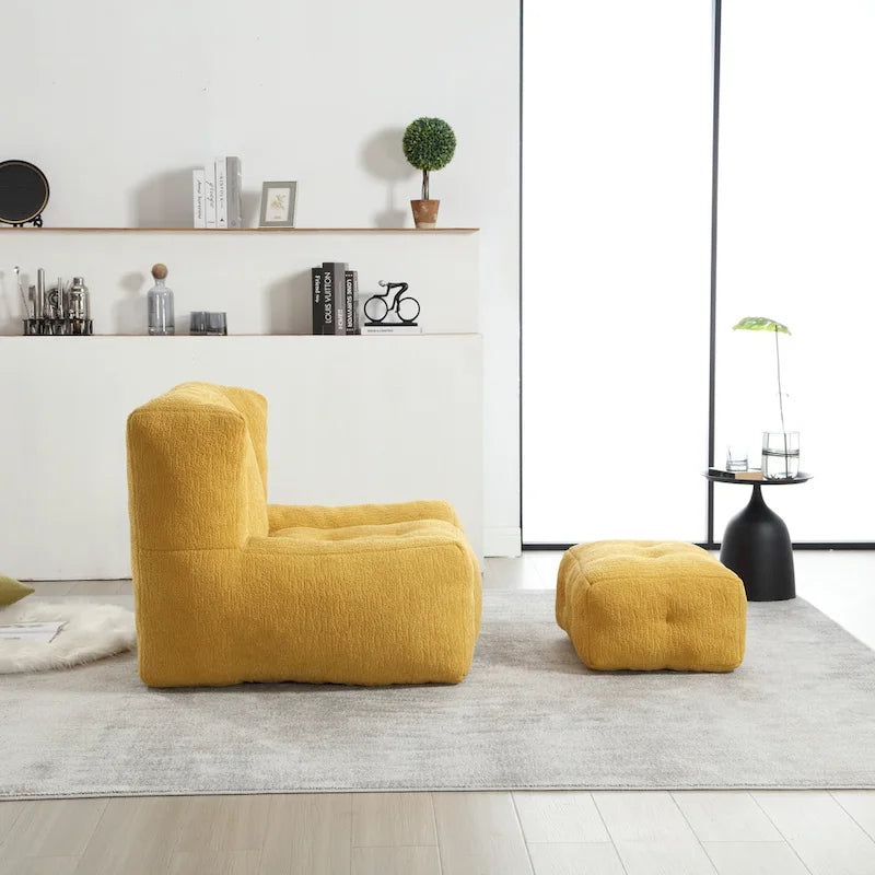 Poltrona moderna da salotto per adulti con memory foam ad alta densità e 1 pouf, per casa, camera da letto e sala lettura