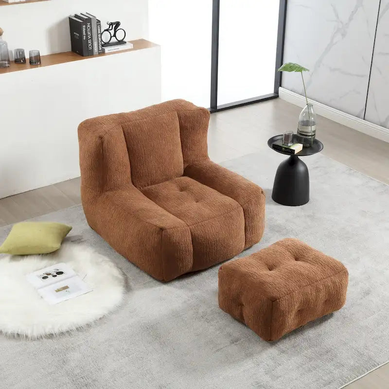 Poltrona moderna da salotto per adulti con memory foam ad alta densità e 1 pouf, per casa, camera da letto e sala lettura