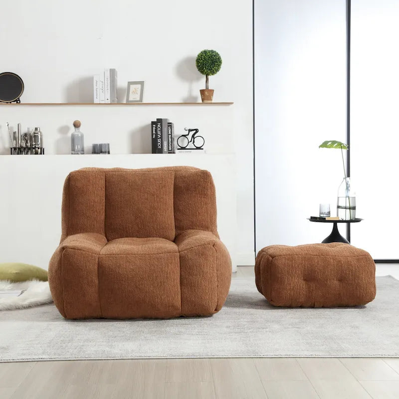 Poltrona moderna da salotto per adulti con memory foam ad alta densità e 1 pouf, per casa, camera da letto e sala lettura