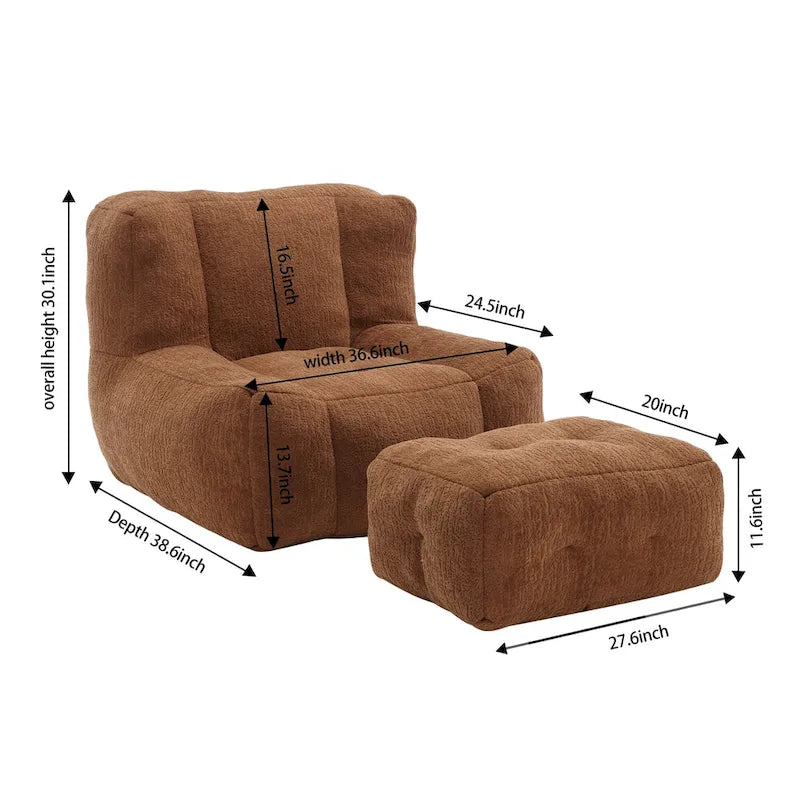 Poltrona moderna da salotto per adulti con memory foam ad alta densità e 1 pouf, per casa, camera da letto e sala lettura