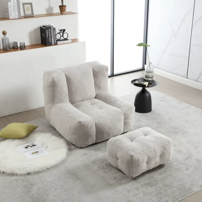 Poltrona moderna da salotto per adulti con memory foam ad alta densità e 1 pouf, per casa, camera da letto e sala lettura