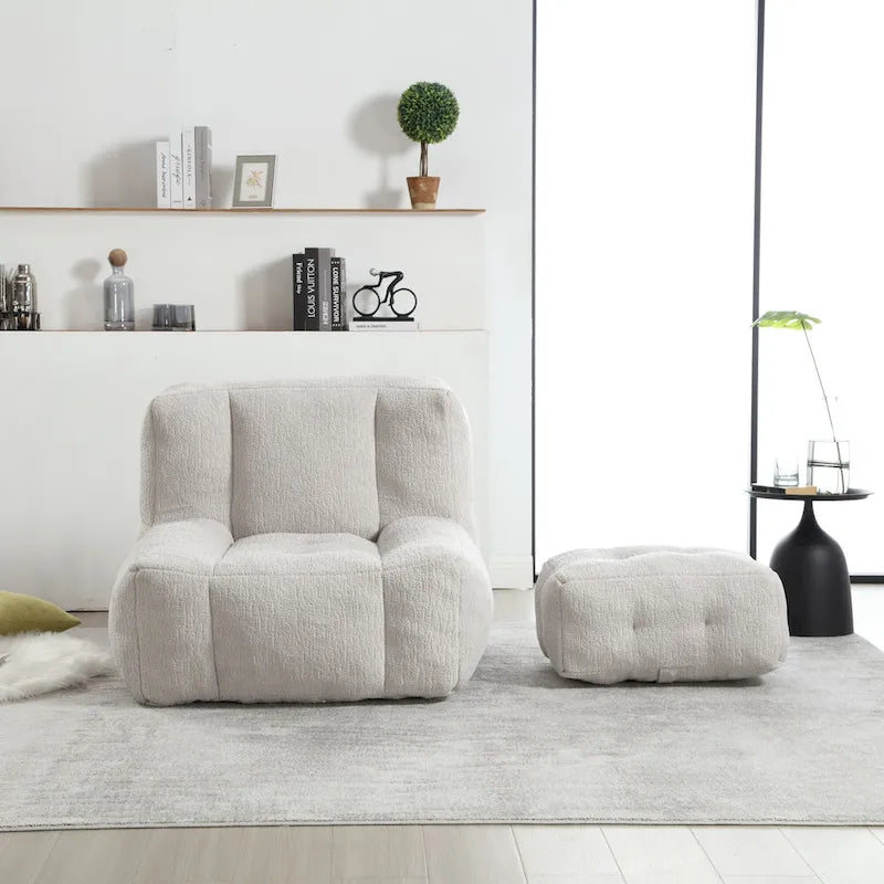 Poltrona moderna da salotto per adulti con memory foam ad alta densità e 1 pouf, per casa, camera da letto e sala lettura