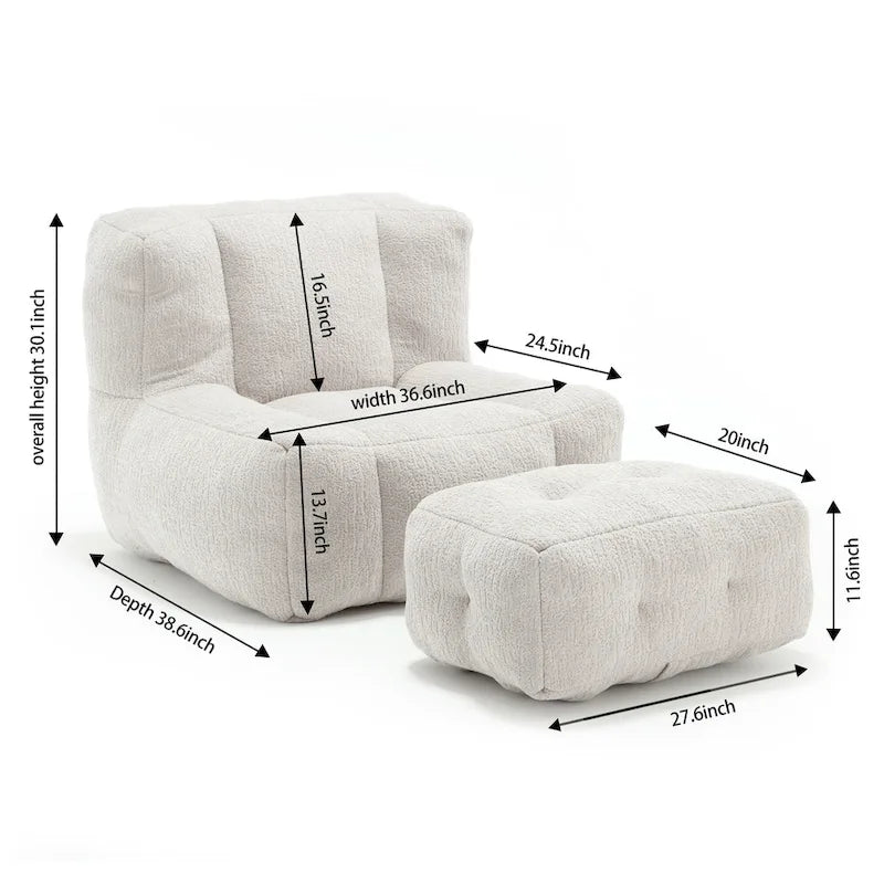 Poltrona moderna da salotto per adulti con memory foam ad alta densità e 1 pouf, per casa, camera da letto e sala lettura