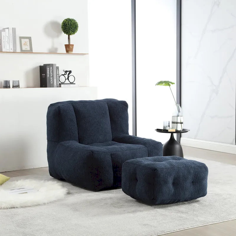 Poltrona moderna da salotto per adulti con memory foam ad alta densità e 1 pouf, per casa, camera da letto e sala lettura