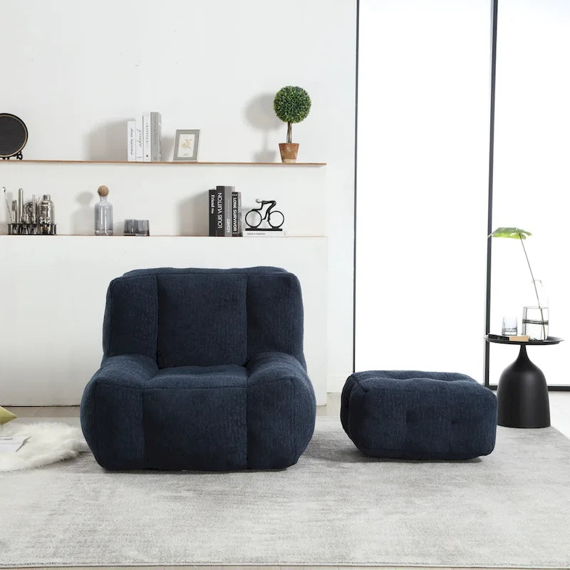 Poltrona moderna da salotto per adulti con memory foam ad alta densità e 1 pouf, per casa, camera da letto e sala lettura