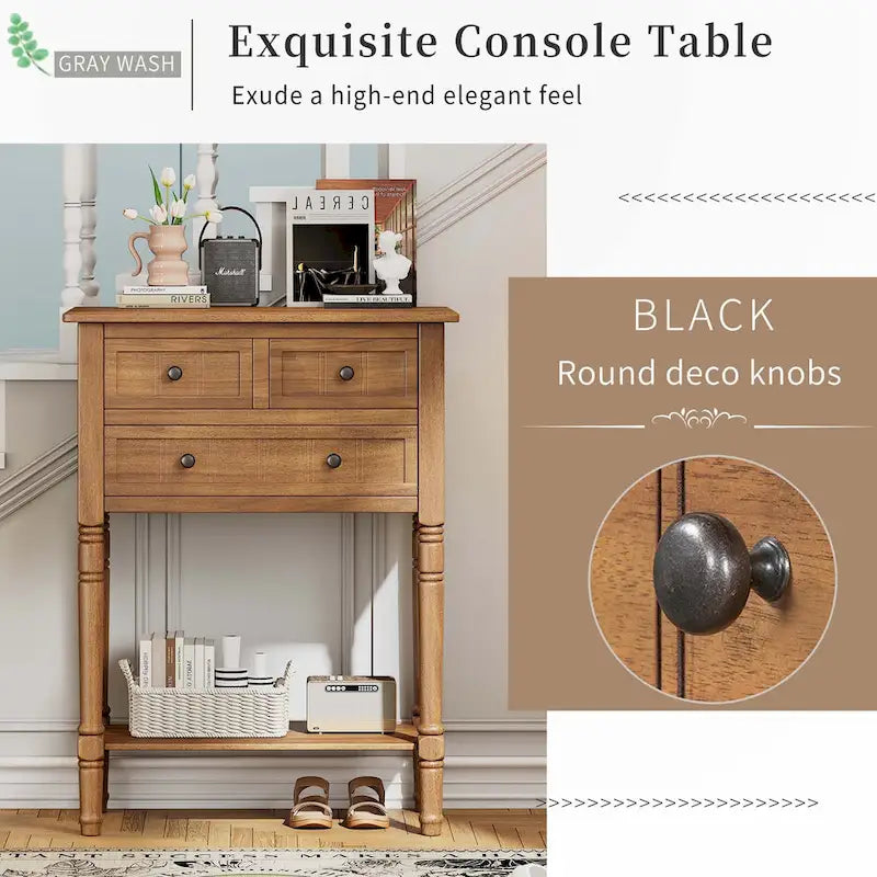 Tavolo consolle stretto con cassetti e ripiano inferiore
