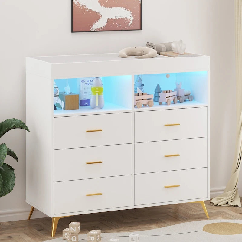 Cassettiera per camera da letto con 6 cassetti, fasciatoio con materassino