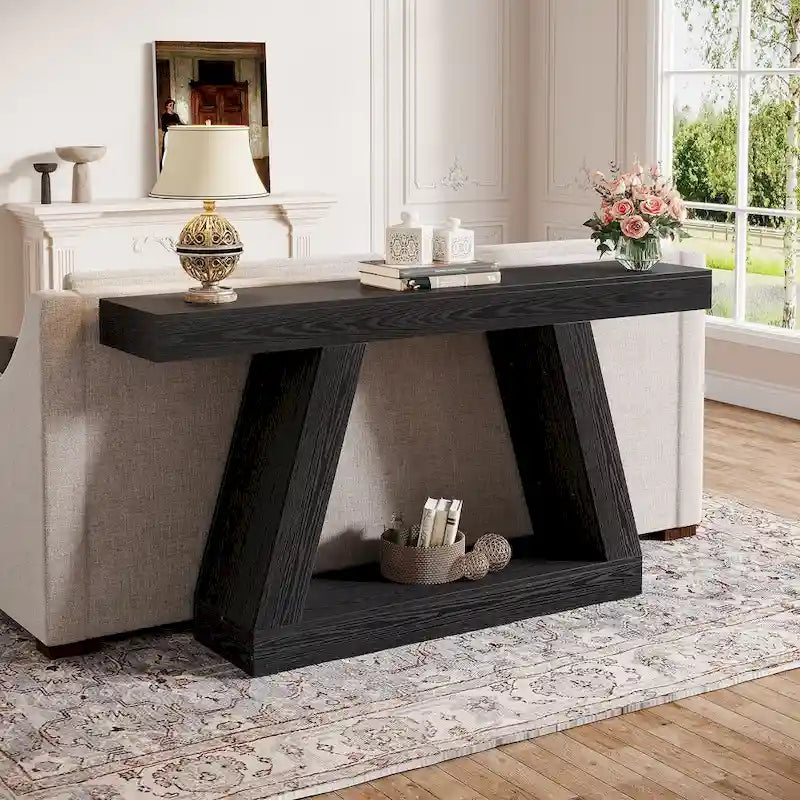 Tavolo consolle da ingresso in stile rustico da 55 pollici con contenitore