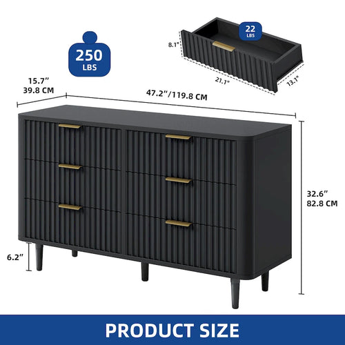 6 Drawer Dresser Wood Storage Dresser Organizer with Waveform Fluted Panel