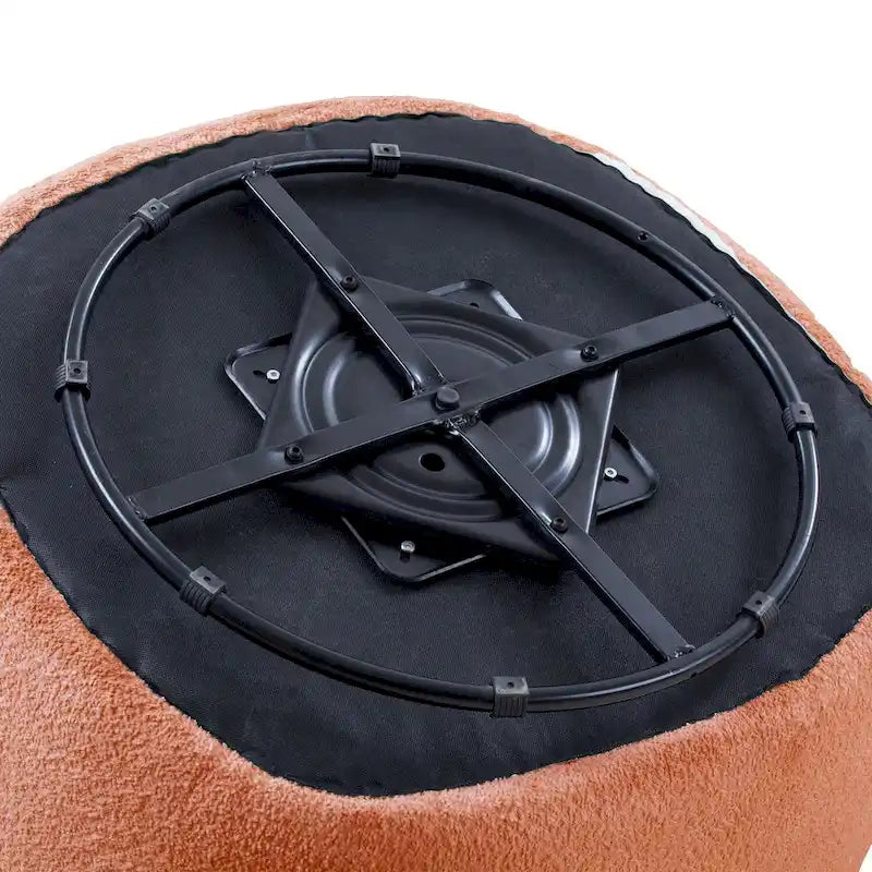 Poltrona a botte arancione moderna, imbottita e girevole a 360°, con struttura in legno massello