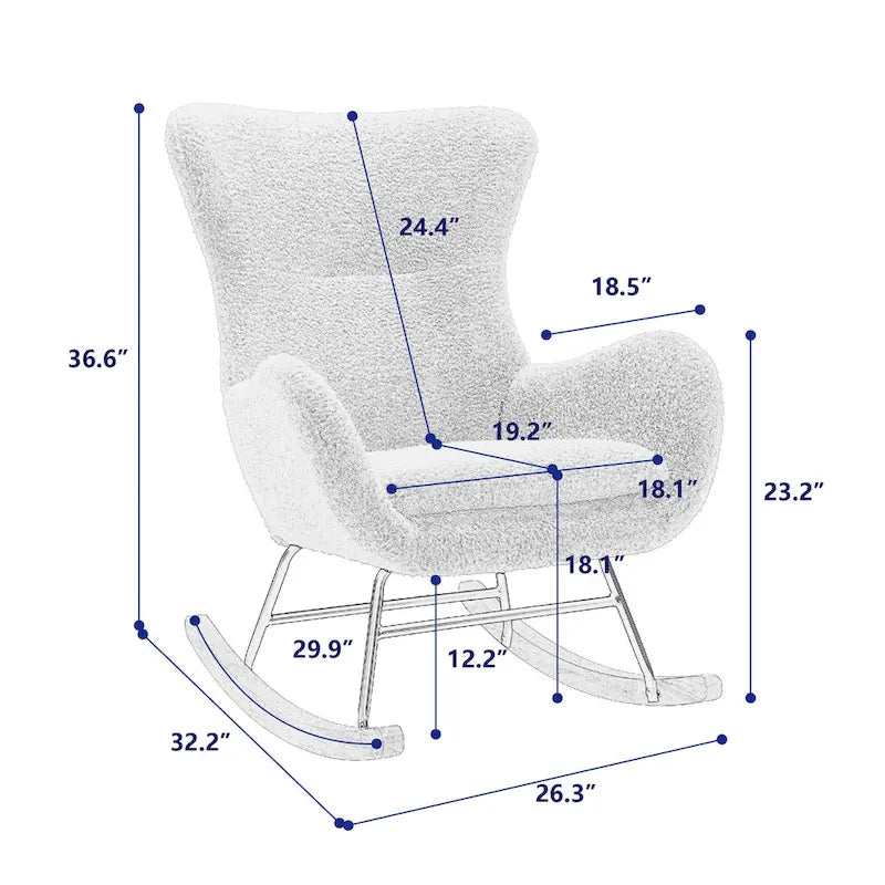 Sedia a dondolo moderna gialla con schienale alto imbottito da 33.1, gambe in legno di gomma e struttura in metallo