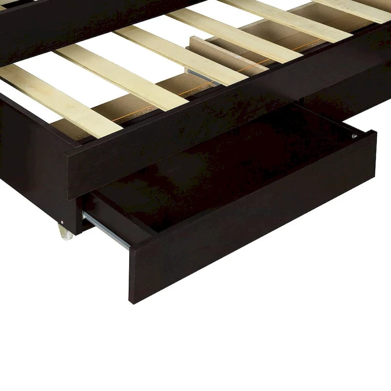 Letto a piattaforma con testiera LED e cassetti