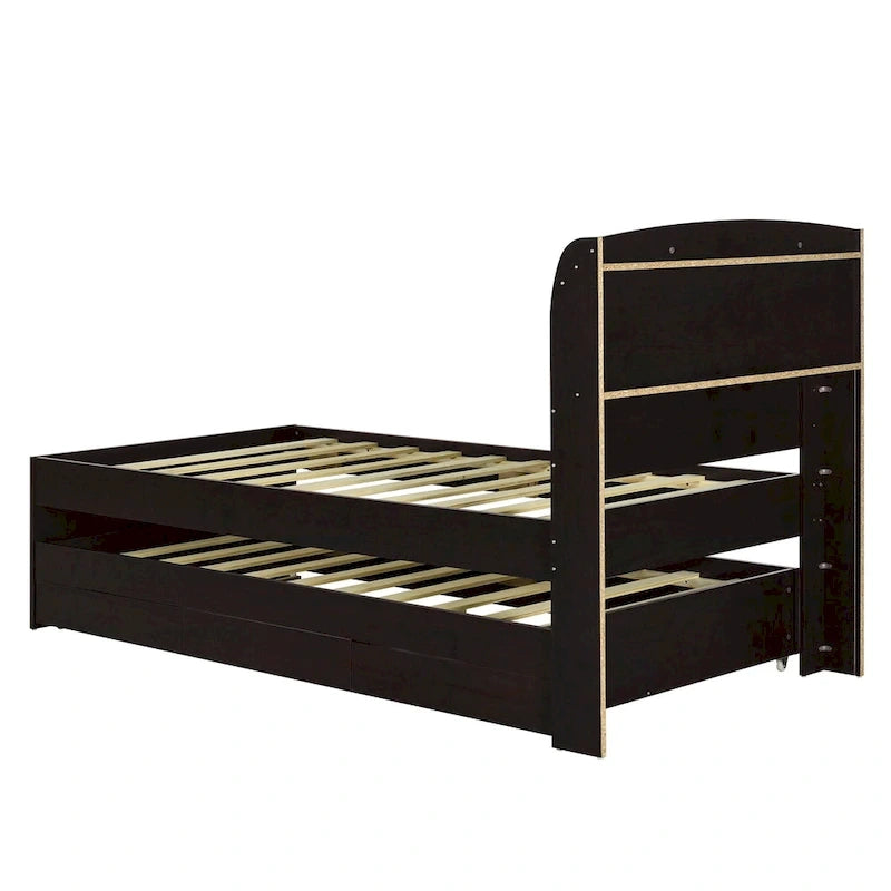 Letto a piattaforma con testiera LED e cassetti