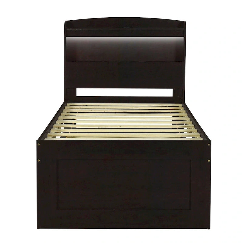 Letto a piattaforma con testiera LED e cassetti