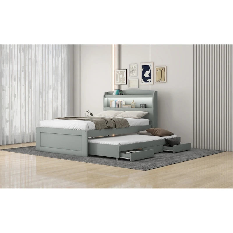 Letto a piattaforma con testiera LED e cassetti