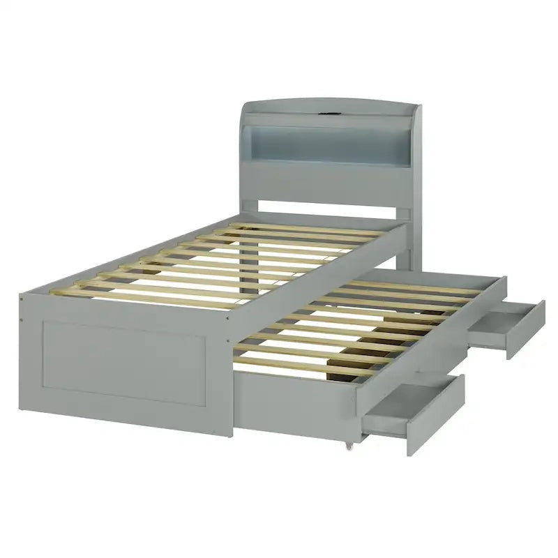 Letto a piattaforma con testiera LED e cassetti