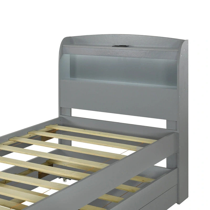 Letto a piattaforma con testiera LED e cassetti
