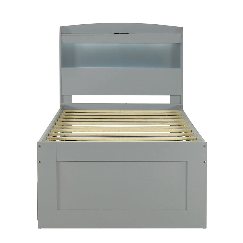 Letto a piattaforma con testiera LED e cassetti