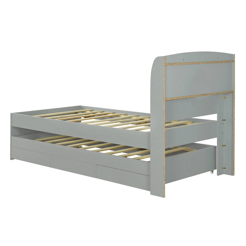Letto a piattaforma con testiera LED e cassetti