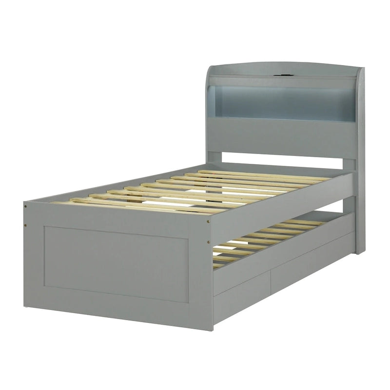 Letto a piattaforma con testiera LED e cassetti