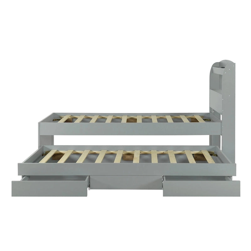 Letto a piattaforma con testiera LED e cassetti