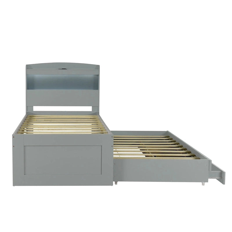 Letto a piattaforma con testiera LED e cassetti