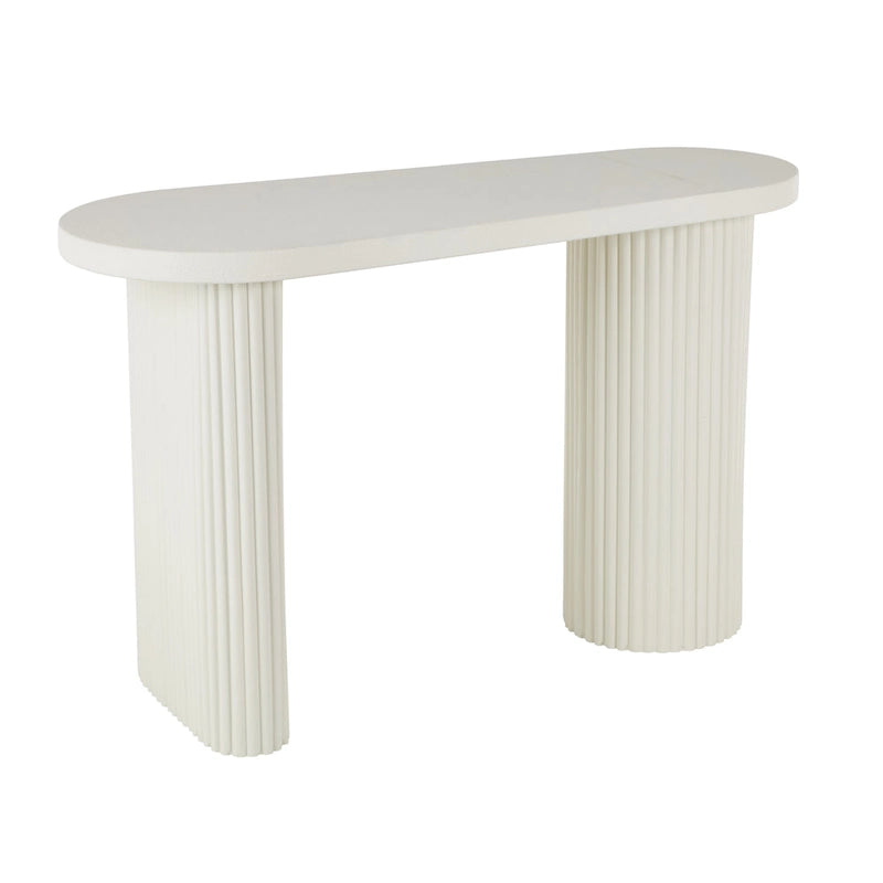 Tavolo consolle ovale in metallo fatto a mano con gambe scanalate - Bianco