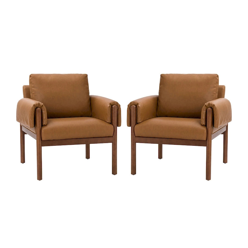 Comoda poltrona lucida da soggiorno con base in legno massello, set da 2