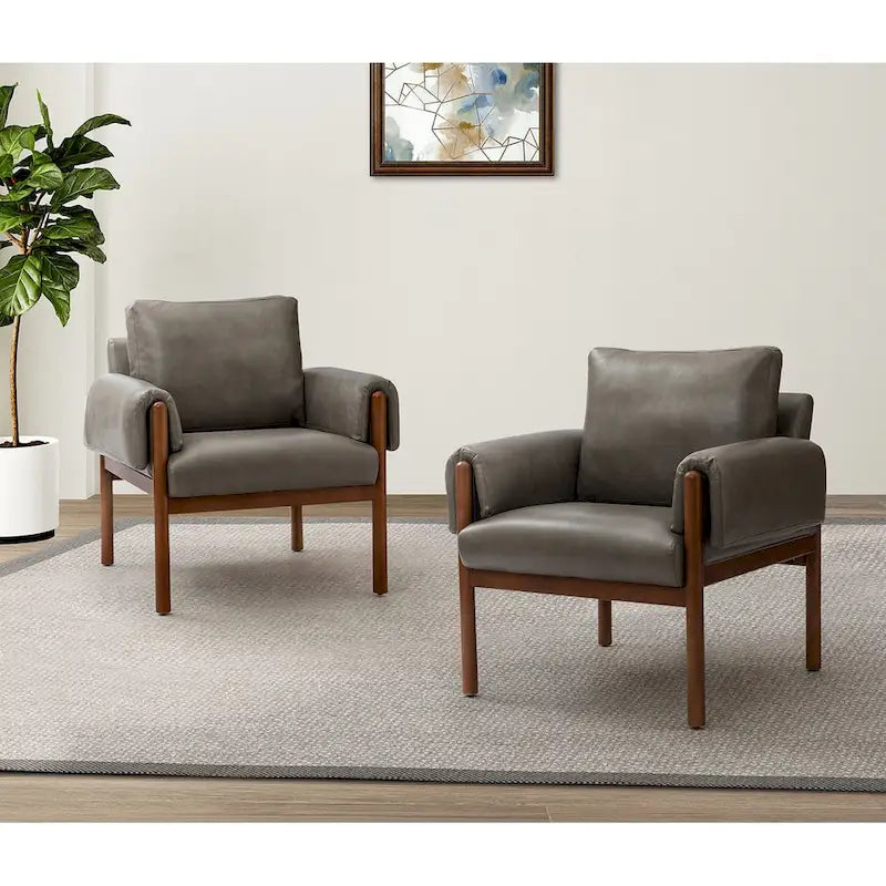 Comoda poltrona lucida da soggiorno con base in legno massello, set da 2