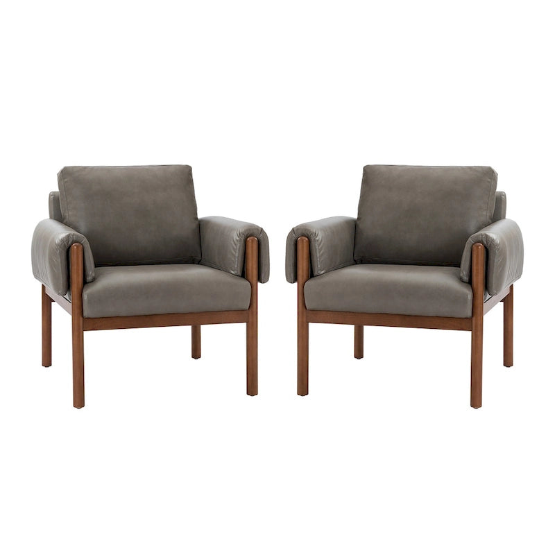 Comoda poltrona lucida da soggiorno con base in legno massello, set da 2