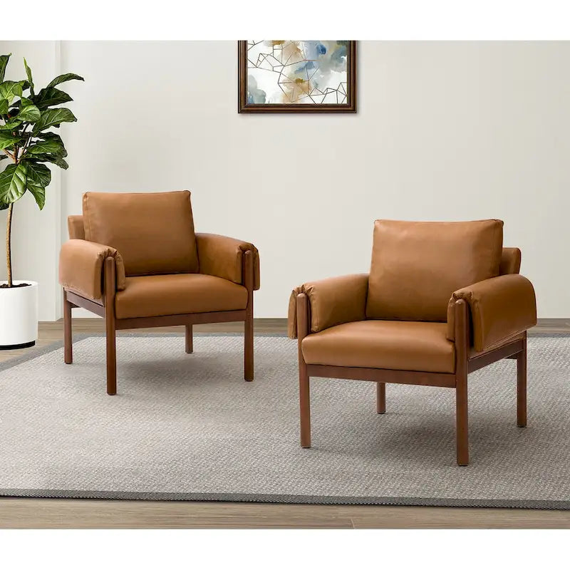 Comoda poltrona lucida da soggiorno con base in legno massello, set da 2