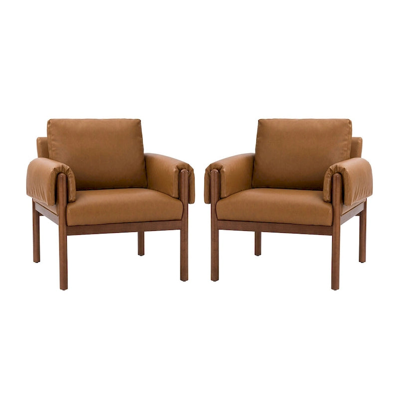 Comoda poltrona lucida da soggiorno con base in legno massello, set da 2