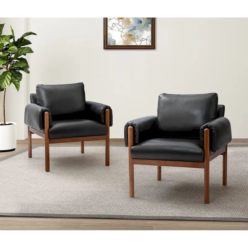 Comoda poltrona lucida da soggiorno con base in legno massello, set da 2