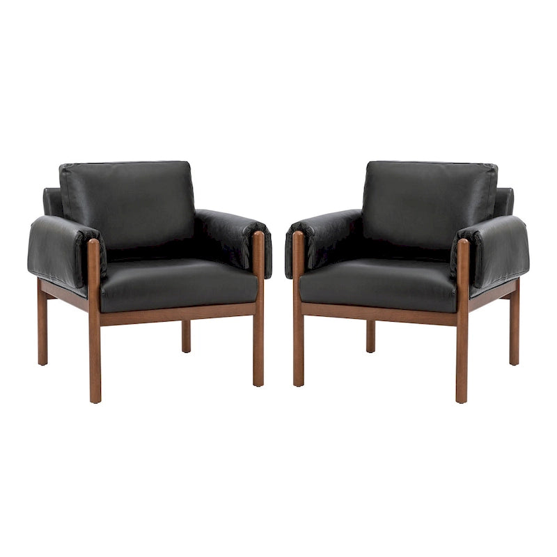 Comoda poltrona lucida da soggiorno con base in legno massello, set da 2
