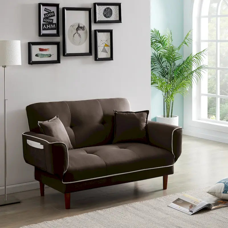 Divano letto multifunzione con 2 cuscini, tessuto beige