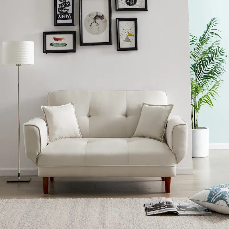 Wielofunkcyjna rozkładana sofa z 2 poduszkami, beżowa tkanina