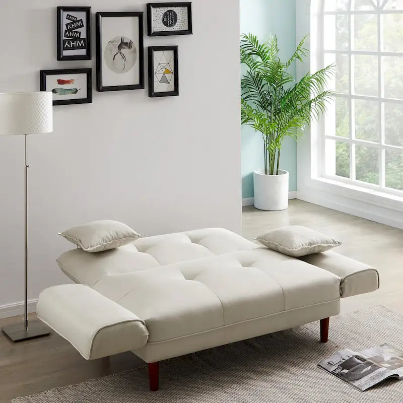 Divano letto multifunzione con 2 cuscini, tessuto beige