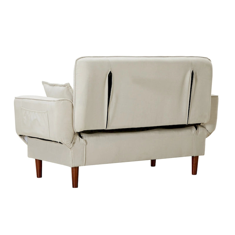 Divano letto multifunzione con 2 cuscini, tessuto beige