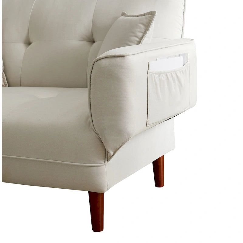 Divano letto multifunzione con 2 cuscini, tessuto beige