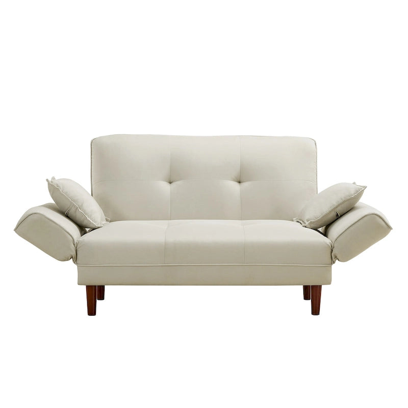 Divano letto multifunzione con 2 cuscini, tessuto beige
