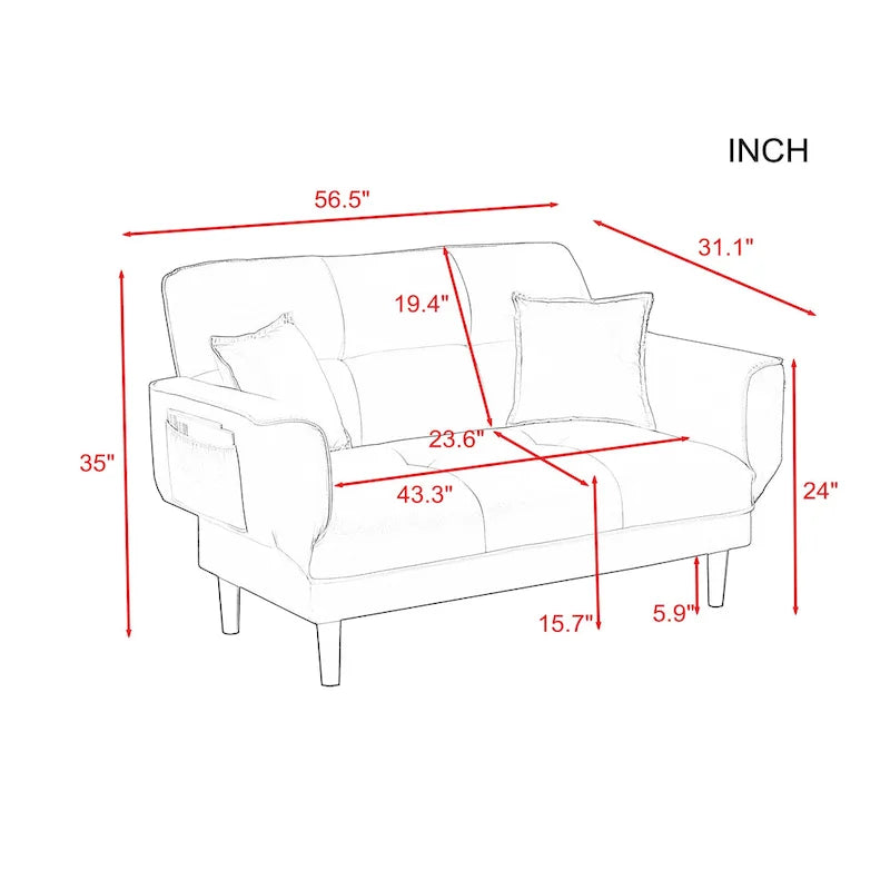 Divano letto multifunzione con 2 cuscini, tessuto beige