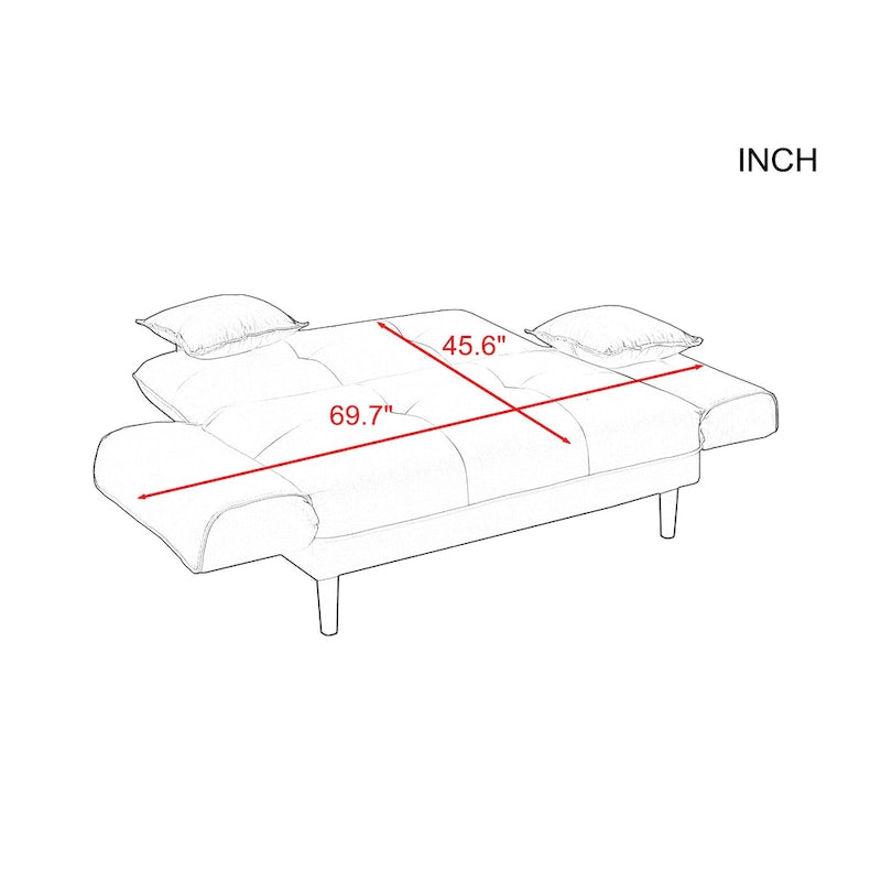 Divano letto multifunzione con 2 cuscini, tessuto beige