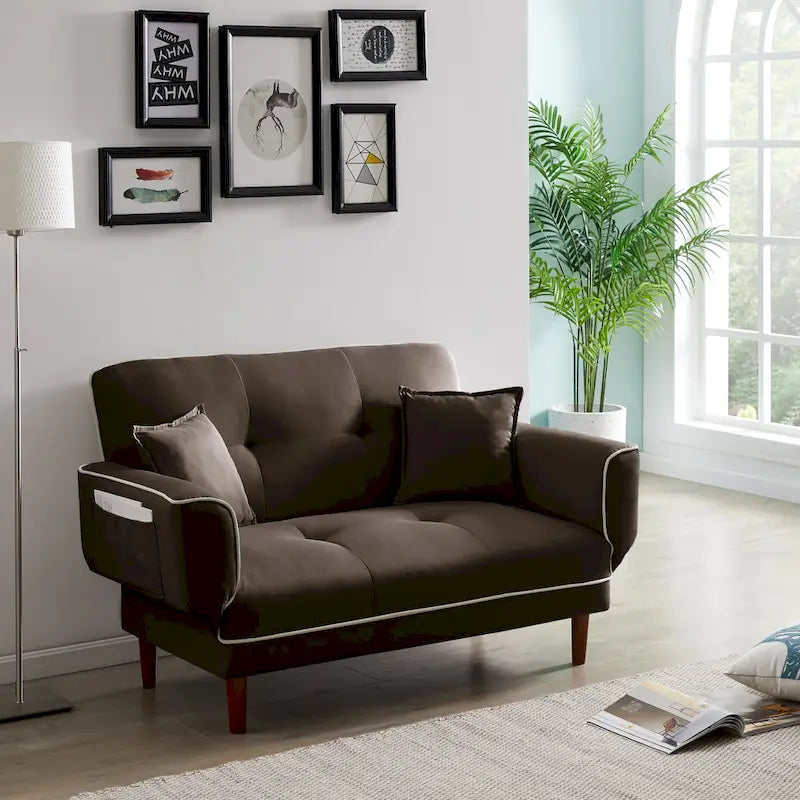 Divano letto multifunzione con 2 cuscini, tessuto beige