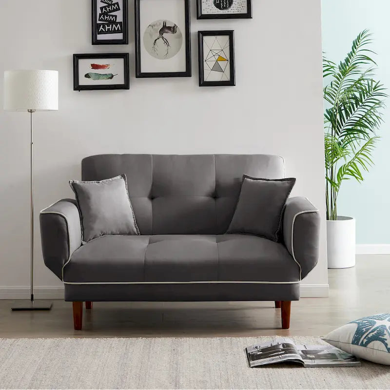 Divano letto multifunzione con 2 cuscini, tessuto beige
