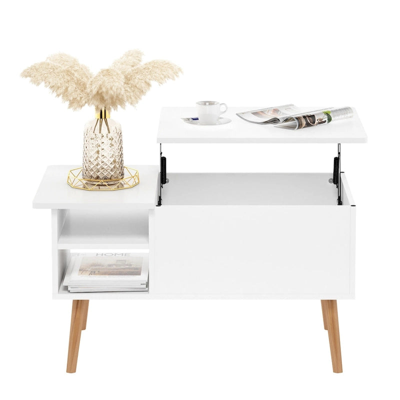Tavolino da salotto con piano sollevabile e gambe in legno