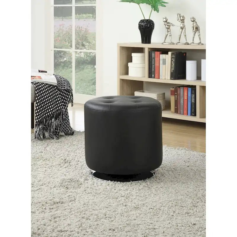 Pouf rotondo rivestito in similpelle